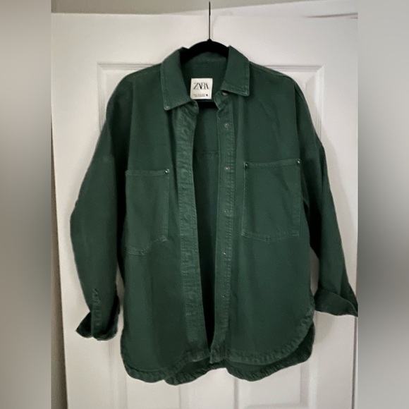 Zara Green Oversized Denim Shirt Jacket - Picture 2 of 7